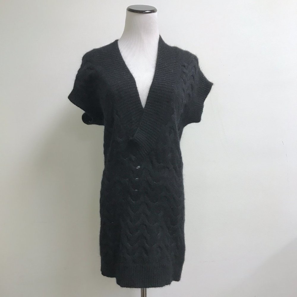 Vince cashmere alpaca wool cable v neck sleeveless tunic chunky sweater M